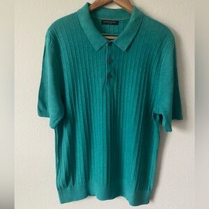 Banana Republic Men’s SilkLinen Blend WideRibbed Short Sleeve Green Polo Shirt L
